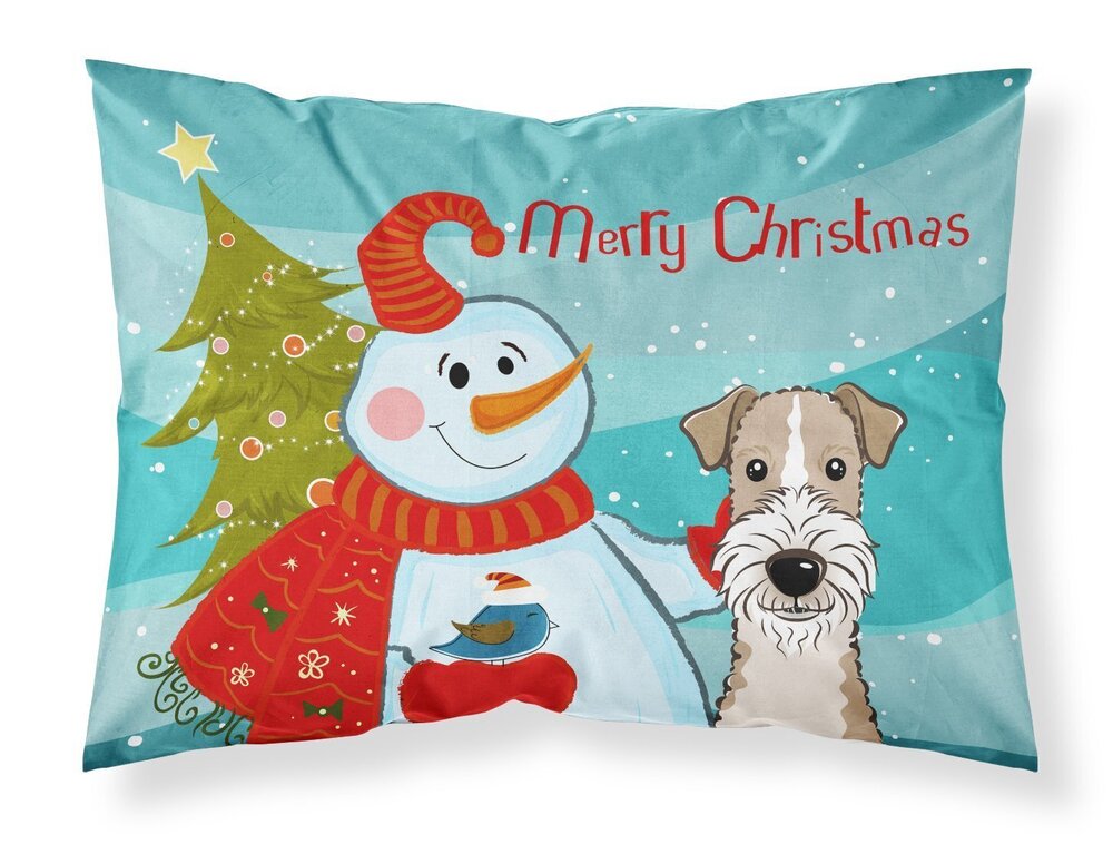 7500 BB1867PILLOWCASE Snowman with Wire Haired Fox Terrier Fabric Standard